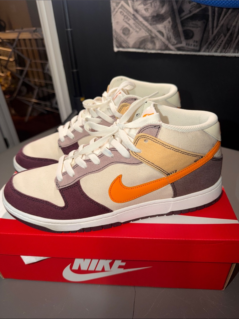 Nike Dunk Mid  Coconut Milk Plum Orange in men’s size 12. Worn 1 time